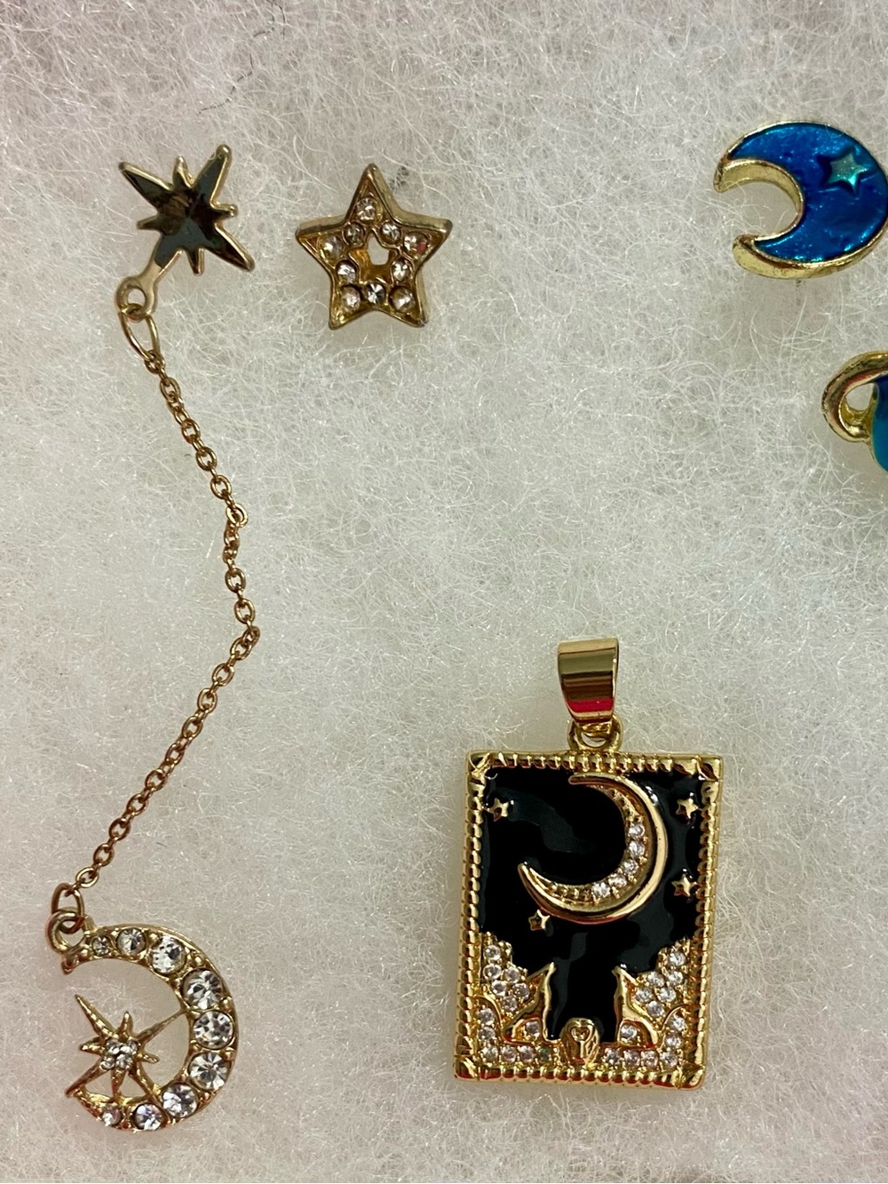 Gold-Tone Black Enamel Moon & Star Pendant Necklace - Women Jewelry